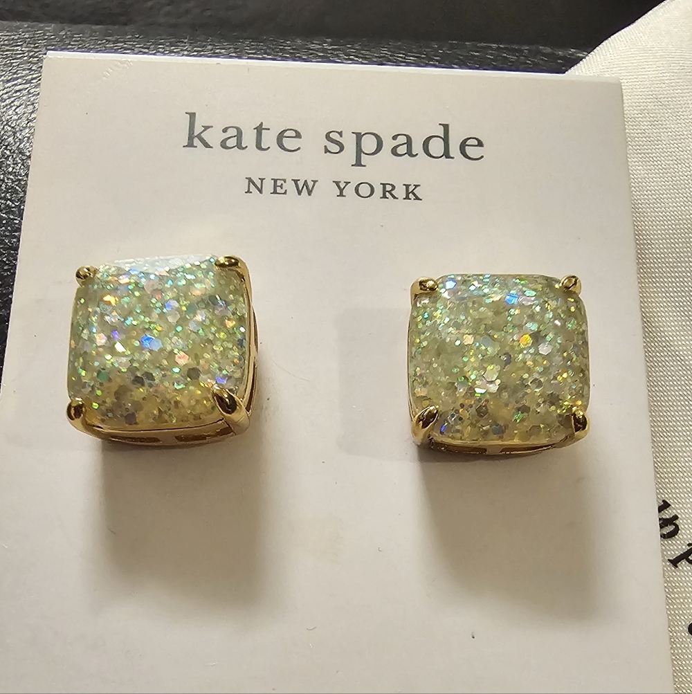 Kate Spade New York Opal Glitter Square Goldtone Stud Earrings NWT - Picture 10 of 10